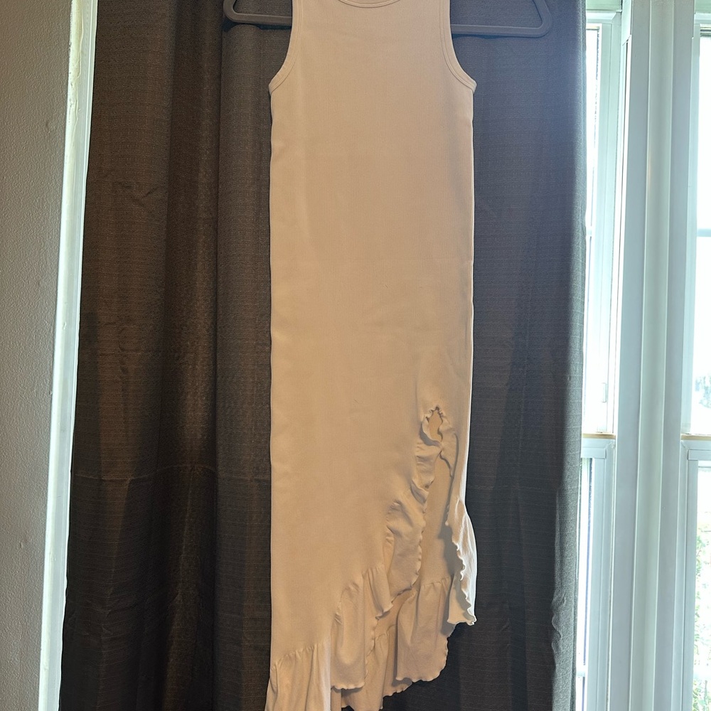 Cream Ruffled Asymmetrical Sheath Dress